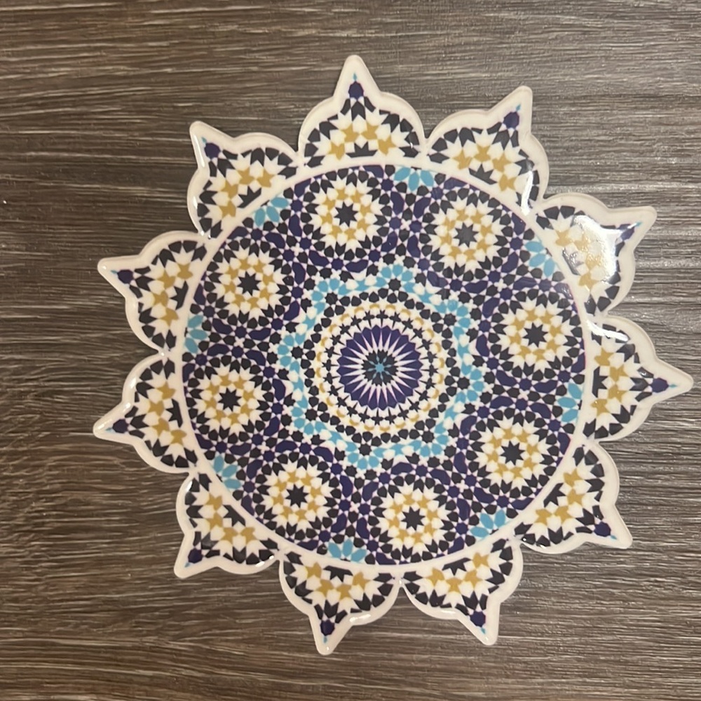 Moroccan ceramic coaster, geometric Moroccan zalij style set of 4